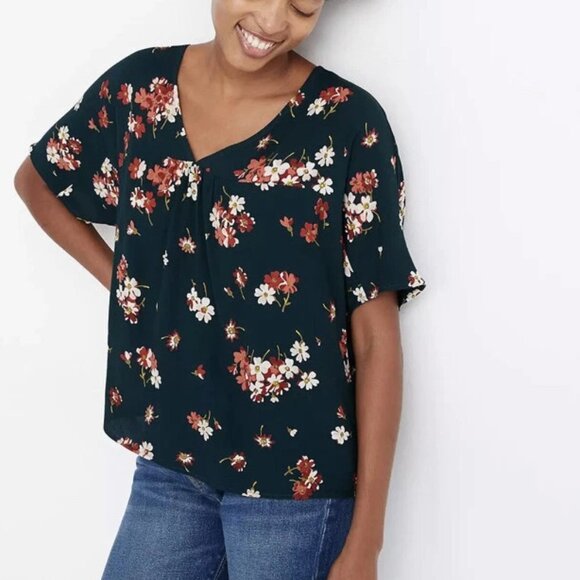 Madewell Spruce Bloom Floral V-Neck Casual Prep Simple Swingy Loose Top - Picture 8 of 8
